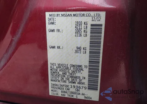 2013 Nissan Altima 2.5 Sv z USA, uszkodzony, nr VIN 1N4AL3AP1DC193679